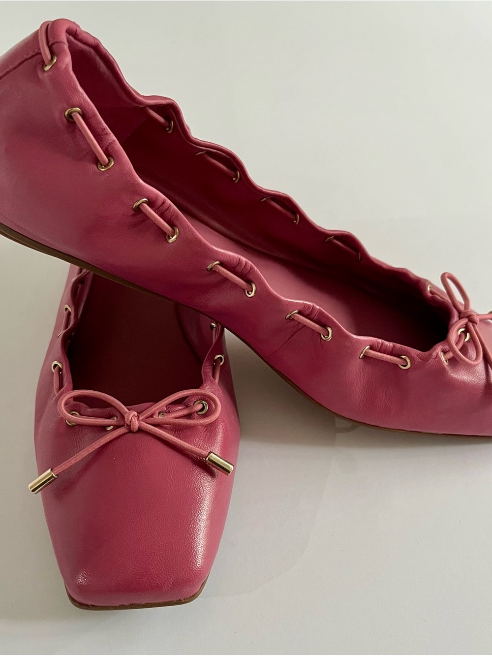 Vince Camuto Pink Leather Ballet Flats Size 9 Square Toe Lace Detail - Picture 11 of 11